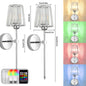 Wall-mounted lamp with dimensions and color-changing light bulbs on a white background